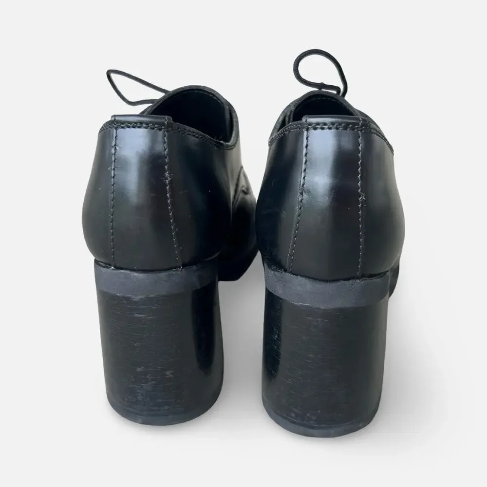 Vintage Y2K Steve Madden Black Leather Chunky Heel Oxford Shoes Size 7.5 grunge